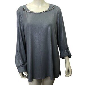 SLIM FACTOR $69 ROLL TAB SLEEVE BLOUSE L NEW WITH TAG